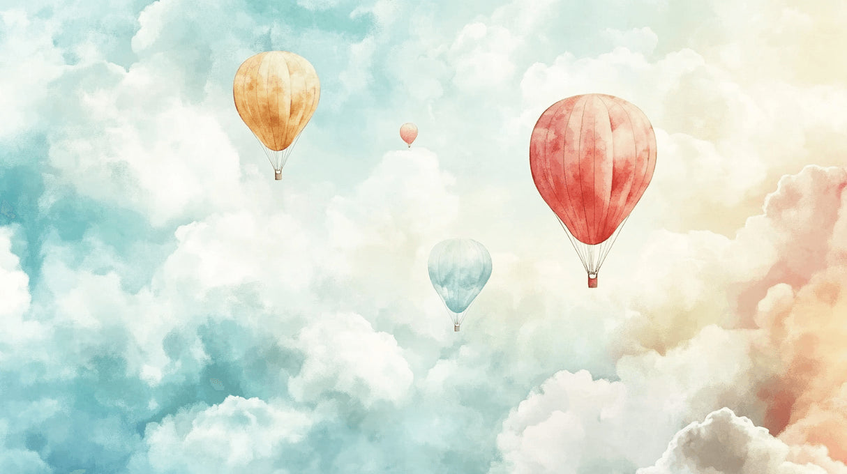 Hot air balloon wallpaper design file showing detailed pastel sky pattern and floating balloons