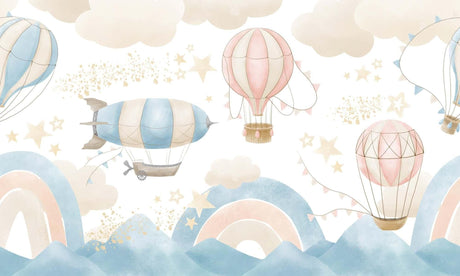 Hot air balloon wallpaper design file showing detailed pastel pattern with floating balloons and golden stars