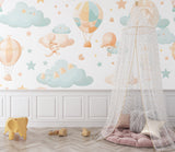 Balloon wallpaper design showcased in a bright playroom with modern furniture