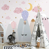 Hot air balloon nursery wallpaper design file showing detailed pattern of dreamy pink skies and floating balloons