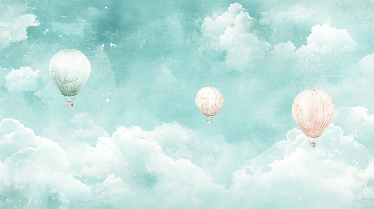 Hot air balloon wallpaper design file showing detailed pattern of dreamy sky and floating elements