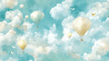 Hot air balloon and butterfly design file showing full pattern with turquoise sky background