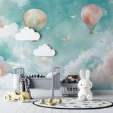 Dreamy balloon mural in a kids bedroom with reading nook