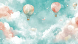 Design file showing watercolor hot air balloons and clouds pattern on white background