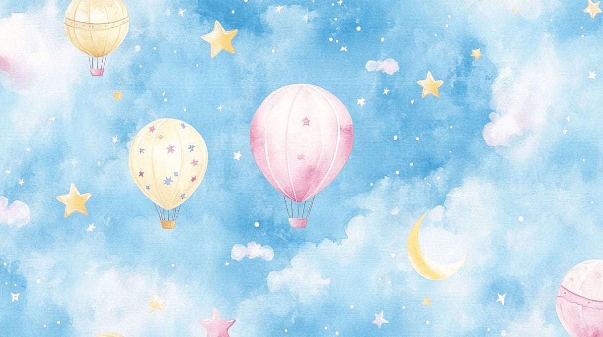Hot air balloon wallpaper design file showing detailed pattern of floating balloons, stars, and clouds