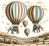 Design file: Vintage hot air balloon pattern with elephants in sage green and terracotta tones