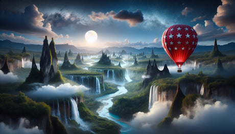 Hot air balloon wallpaper design file showing intricate moonlit fantasy landscape and floating balloon pattern