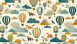 Hot air balloon nursery wallpaper creating a magical atmosphere in a modern nursery with soft teal and mustard accents