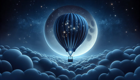 Hot air balloon night sky design file showing deep blue tones and silver moon details