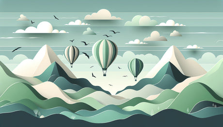 Hot air balloon design file with mountain landscape pattern showing detailed balloon and peak elements