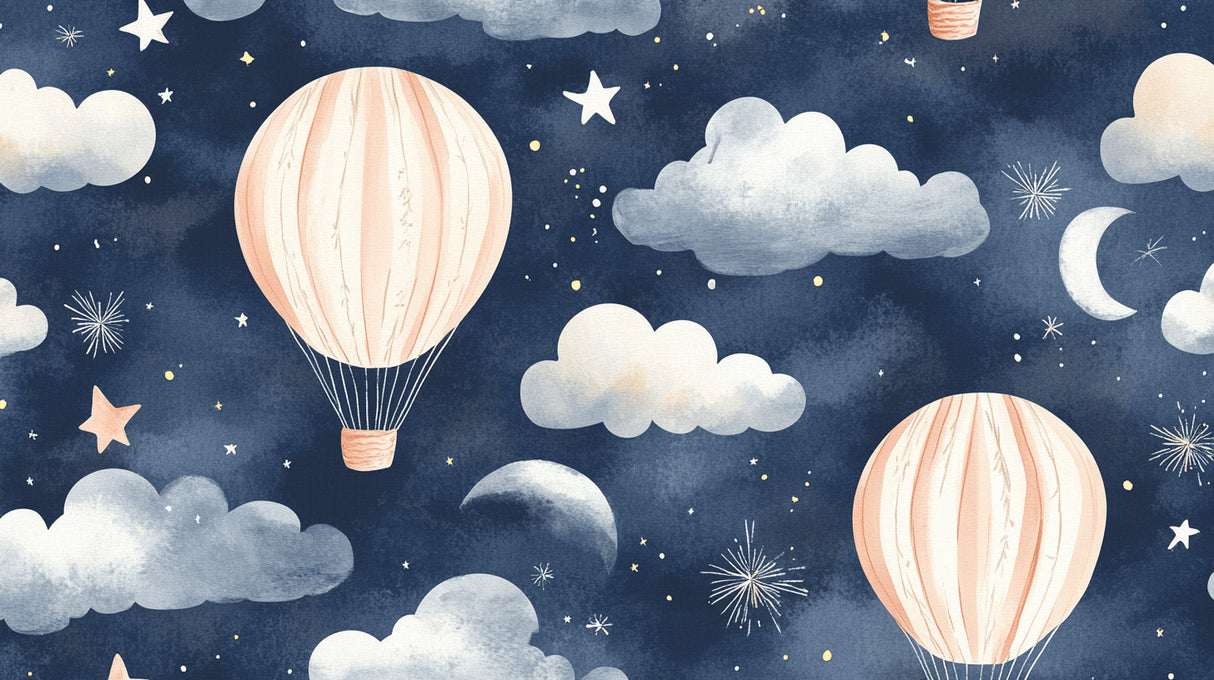 Hot air balloon design file showing detailed starry night pattern with pink balloons and silver stars