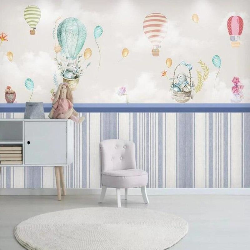 Hot air balloon design file showing detailed pastel pattern with floating animals and striped balloons
