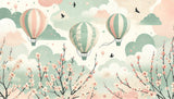 Hot air balloon wallpaper design file showing detailed cherry blossoms and floating balloons in pastel colors