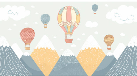 Mountain adventure wallpaper creating magic in a kids reading nook with soft lighting