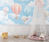 Dreamy hot air balloon design transforming a playroom with gentle movement and soft colors
