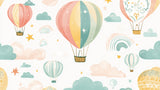 Hot air balloon wallpaper design file showing full pattern with pastel rainbows and floating balloons