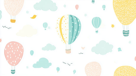 Hot air balloon wallpaper design file showing full pattern of floating balloons and clouds