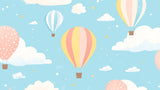 Hot air balloon wallpaper design file showing detailed pastel balloons floating in cloud-filled sky