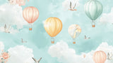 Hot air balloon and flying birds design file showing intricate pastel sky pattern