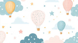 Hot air balloon wallpaper design file showing detailed pastel balloons and golden stars pattern