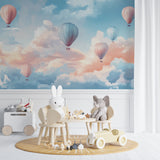 Sky theme wallpaper brightening a child's playroom with natural light