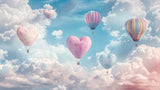 Design file showing detailed heart shaped balloons floating in dreamy blue sky pattern