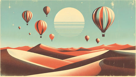 Hot air balloon design file showing vintage desert sunset pattern with geometric details