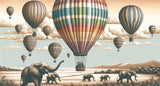 Hot air balloon and elephant safari design file showing full pattern detail and color palette