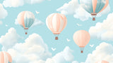 Hot air balloon design file showing detailed pink balloons and clouds pattern on blue sky background