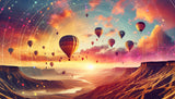 Hot air balloon design file showing detailed sunset sky pattern with floating balloons and canyon landscape
