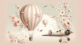 Vintage hot air balloon and cherry blossom design file showing intricate pattern details and soft pink color palette