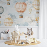 Hot air balloon wall design brightening a modern playroom space