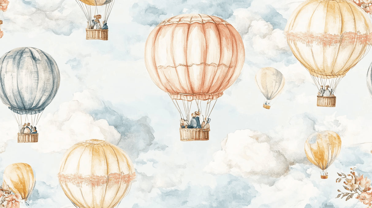 Hot air balloon wallpaper design file showing detailed watercolor artwork and pattern