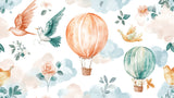 Watercolor hot air balloon design file showing delicate birds and floral pattern