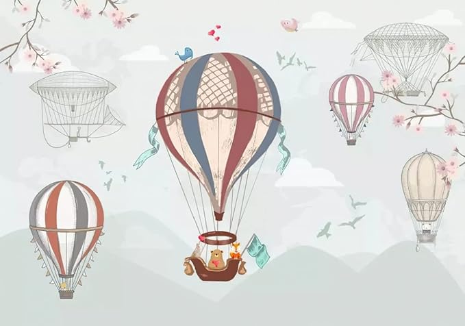 Hot air balloon wallpaper design file showing detailed pattern with vintage balloons and gentle clouds