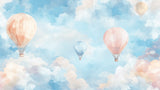 Hot air balloon wallpaper design file showing delicate watercolor balloons drifting through pastel skies