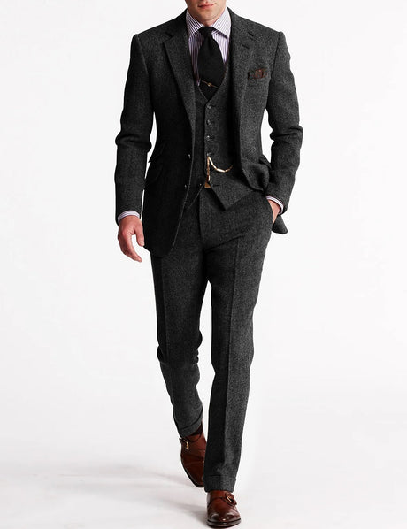 Classic Tweed Three-Piece Suit  Brown Herringbone Wool - Product detail 13
