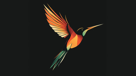 Geometric Hummingbird Wallpaper design file showing intricate orange and green polygon pattern on black