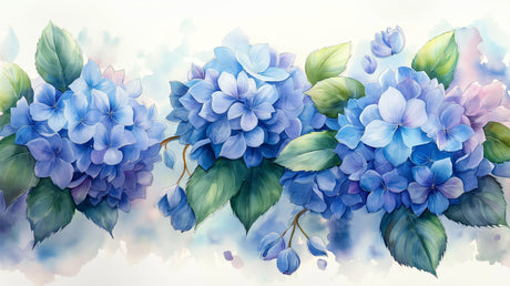 Watercolor Blue Hydrangea wallpaper design file showing delicate floral pattern and rich color detail