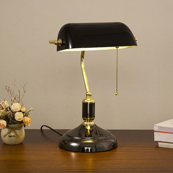 Classic Banker Desk Lamp  Green Glass Shade with Brass Base - Detailed view
