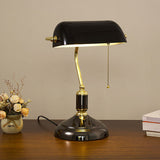 Classic Banker Desk Lamp  Green Glass Shade with Brass Base - Detailed view