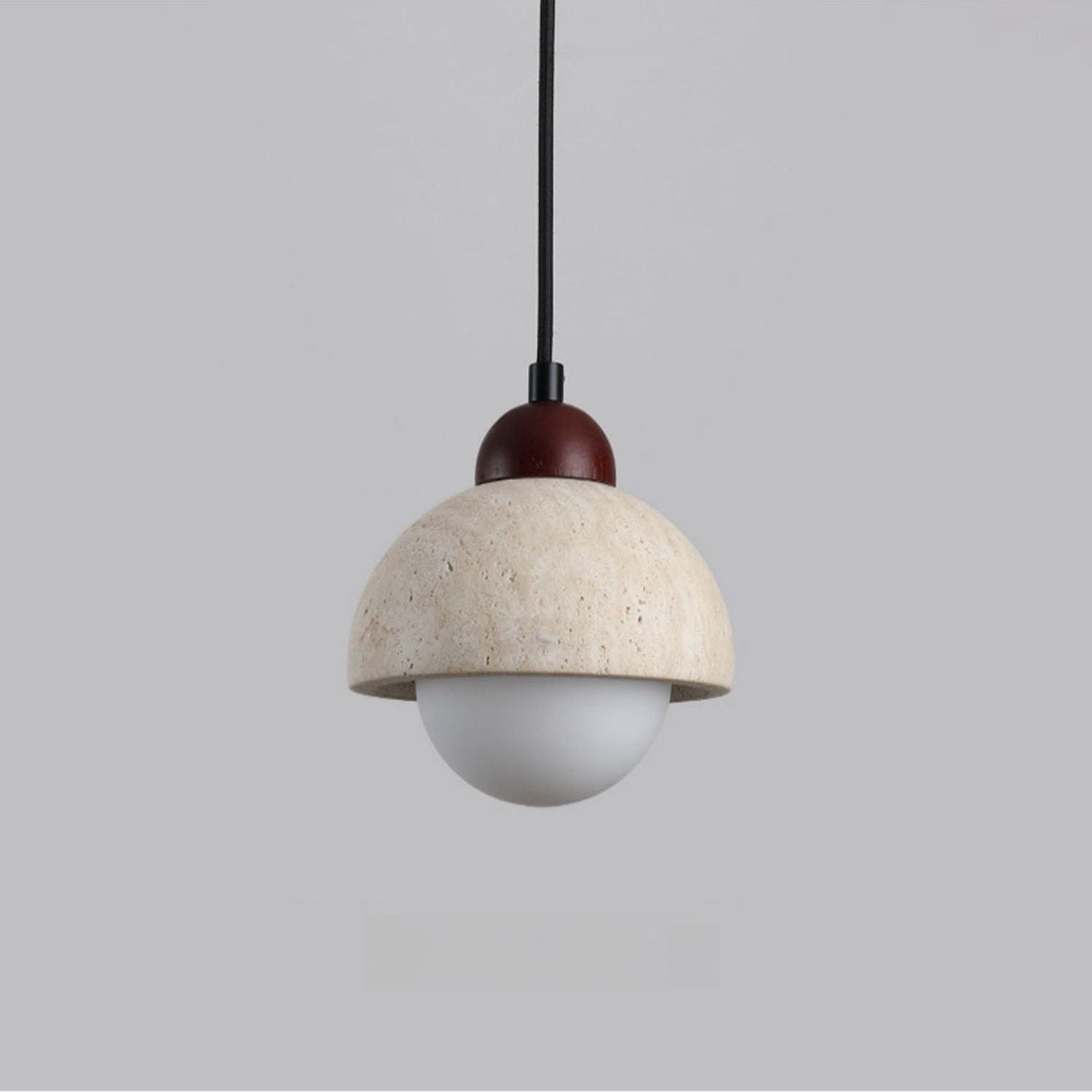 Natural Stone Pendant Light  Marble Dome With Walnut Accent - Product showcase