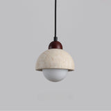 Natural Stone Pendant Light  Marble Dome With Walnut Accent - Product showcase