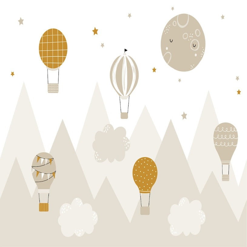 Hot Air Balloon Mural Wallpaper | Mountain Adventure with Stars