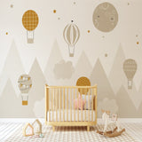 Hot Air Balloon Mural Wallpaper | Mountain Adventure with Stars