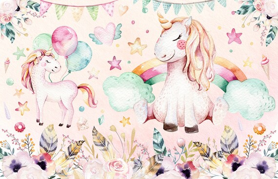 Unicorn Mural Wallpaper | Watercolor Fantasy with Flowers