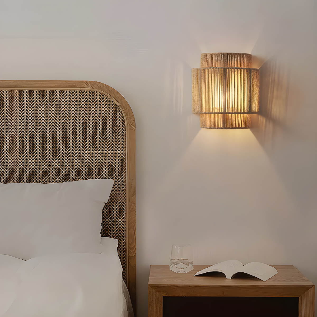 Modern Wall Sconce  Textured Jute Shade Design - Detailed view