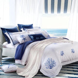 Luxury Egyptian Cotton Bedding Set  Blue Coral Pattern - Detailed view