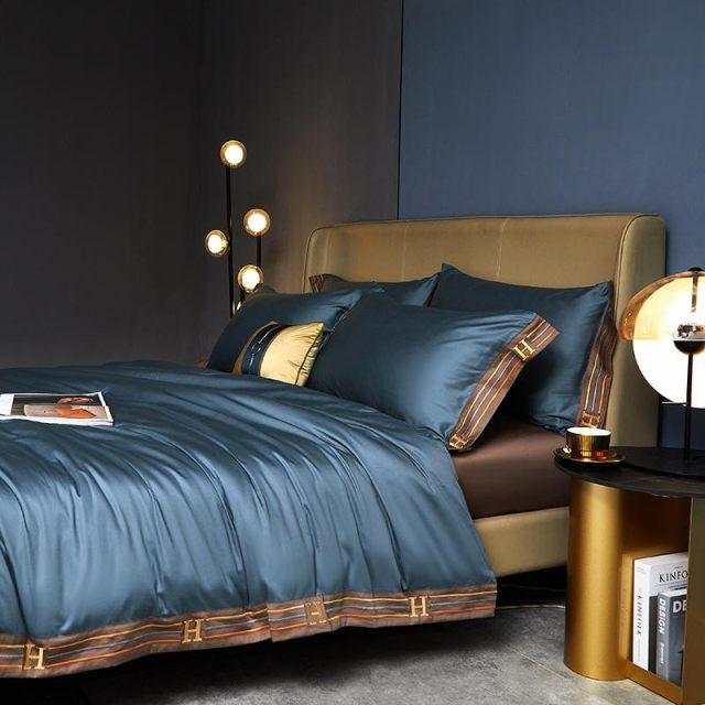 Egyptian Cotton Duvet Cover  Blue Luxury Bedding Set - Product detail 6