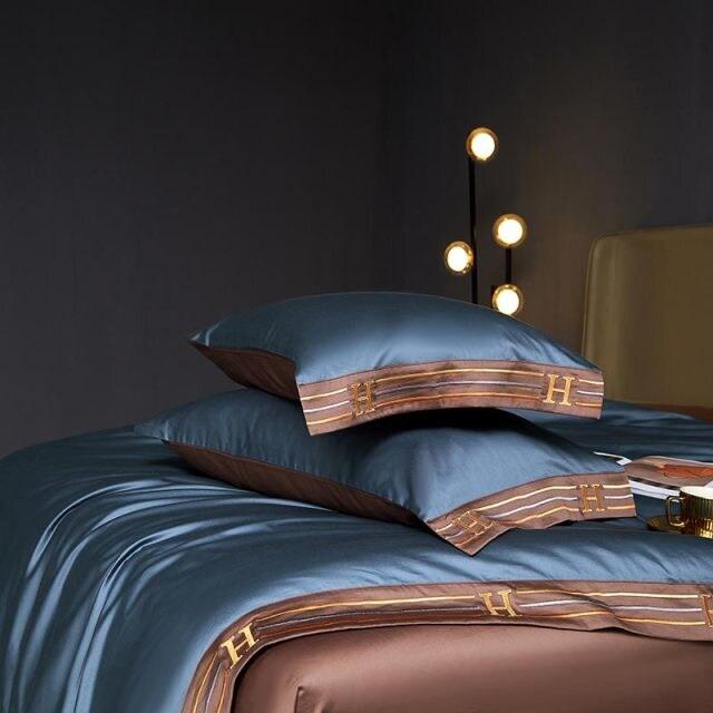 Egyptian Cotton Duvet Cover  Blue Luxury Bedding Set - Product detail 9